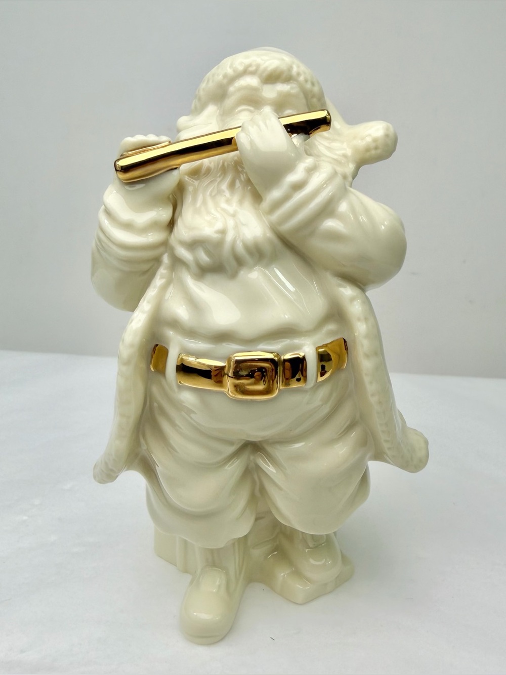 Vintage Lenox Ivory Santa Playing Flute Gold Trim Porcelain Figurine 4.5"